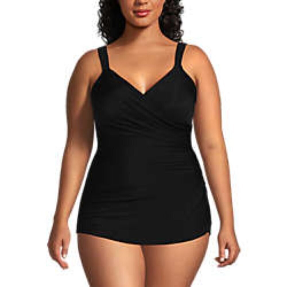New! Lands' End - Slendersuit Tummy Control One Piece Swimsuit -Size 18w. Black